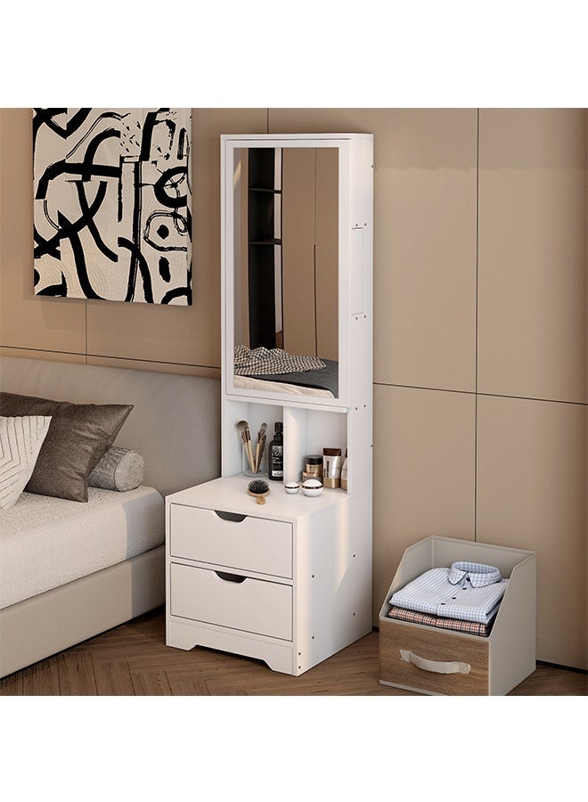 Multifunctional 2-in-1 Long Dresser with Dressing Mirror, Space-Saving Bedroom Locker Nightstand with Double Drawers and Hidden Compartments and Jewelry Storage Box, Suitable for Bedroom and Living Room - Image 2